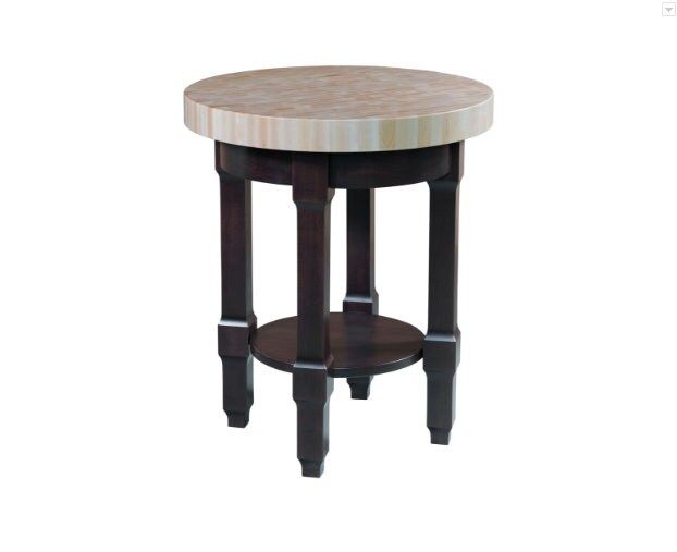 an end table with a marble top and two wooden legs on the bottom, against a white background