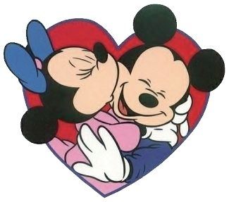 mickey and minnie kissing each other in front of a heart