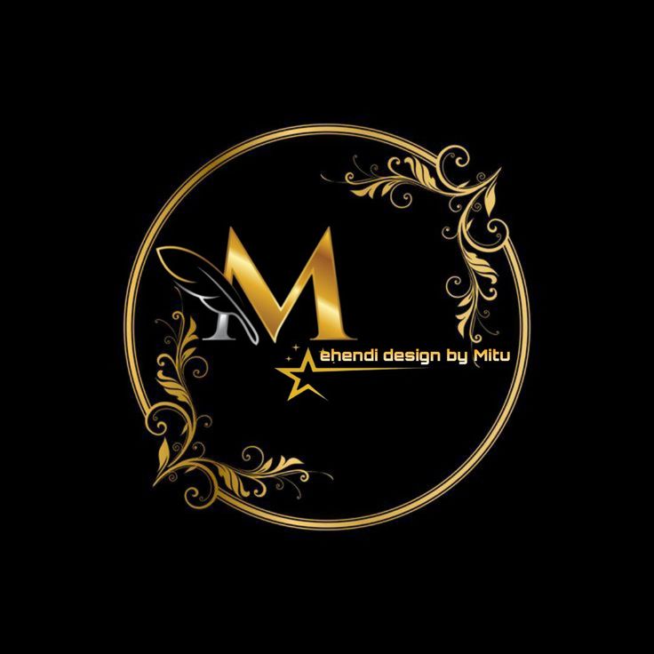 the m logo is gold and black with swirls on it, as well as a star