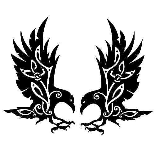 two black birds with intricate designs on their wings