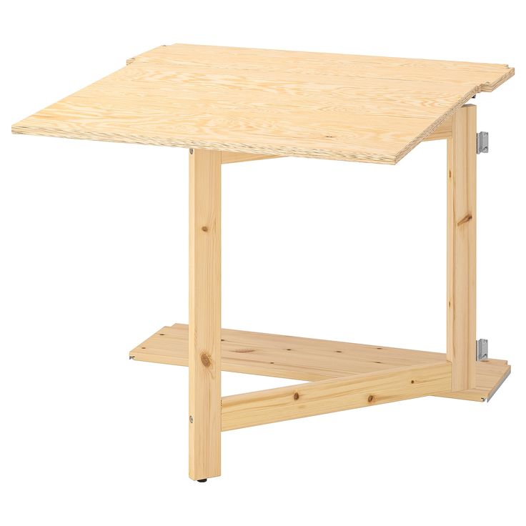 a small wooden table with one shelf attached to the top and two legs on each side