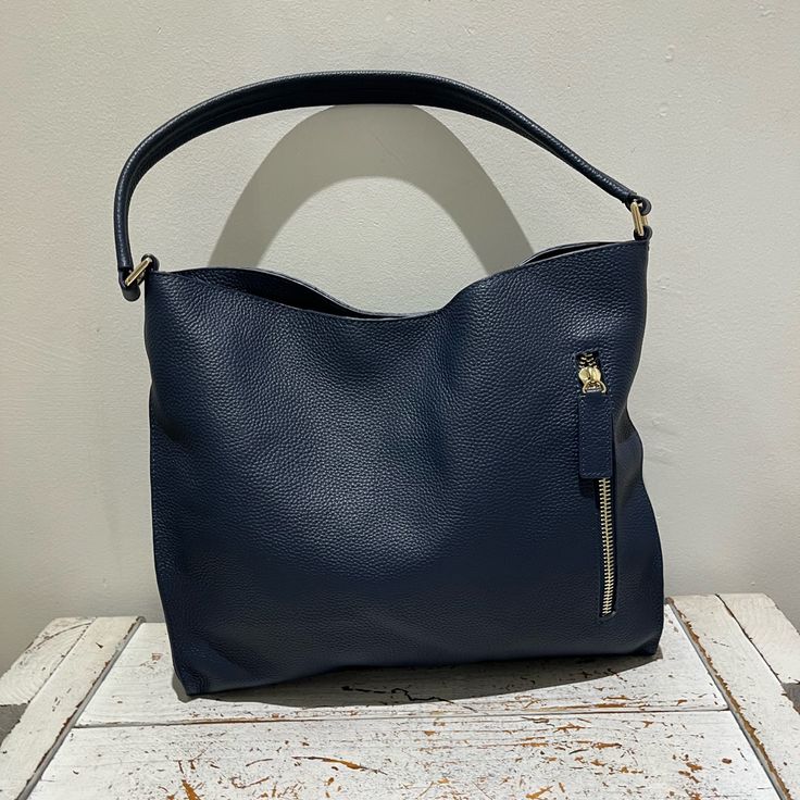 In Great Condition! No Trades, Offers Considered! Luxury Blue Shoulder Bag With Zipper, Luxury Blue Bag With Zipper Closure, Navy Shoulder Bag With Zipper Closure, Luxury Blue Bucket Bag With Gold-tone Hardware, Luxury Navy Shoulder Bag For Everyday Use, Blue Bucket Bag With Gold-tone Hardware, Navy Tote Bag With Detachable Handle, Luxury Blue Leather Hobo Bag, Luxury Blue Hobo Bag For Travel