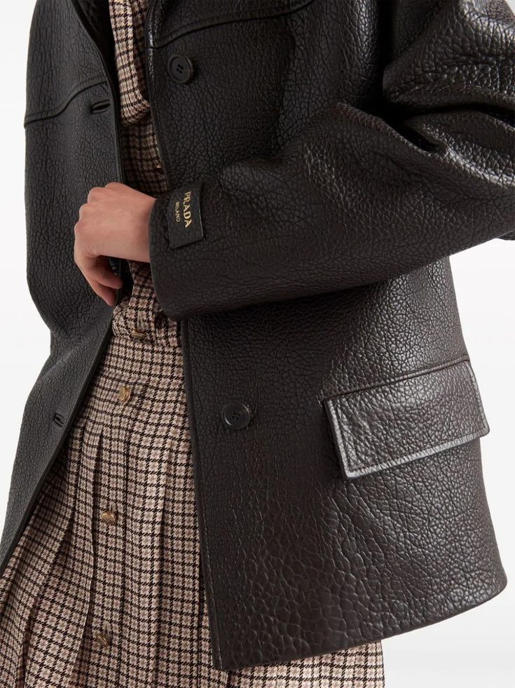 Prada single-breasted Leather Jacket - Farfetch Leather Jacket Brown, Leather Jacket Women, Canvas Jacket, Lapel Jacket, Boucle Jacket, Sequin Jacket, Brown Leather Jacket, Leather Jacket Black, Long Sleeves Jacket