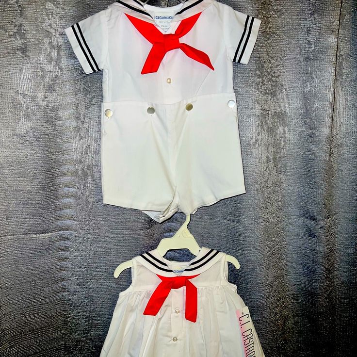 C. I. Castro White Sailors Romper & Dress. Sz 3 Mo. Infant/Baby/Twins New ~ Vintage Designer Baby Pictured Wearing C.I. Castro 30 Years Ago! Sailor Baby, Boy Baptism Outfit, Coord Sets, Aesthetic Galaxy, Baby Twins, Vintage Sailor, Baptism Outfit, Twin Outfits, Designer Baby