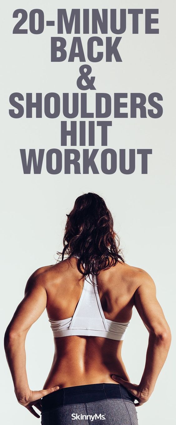 the back of a woman's body with text overlay that reads 20 - minute back and shoulders hit workout