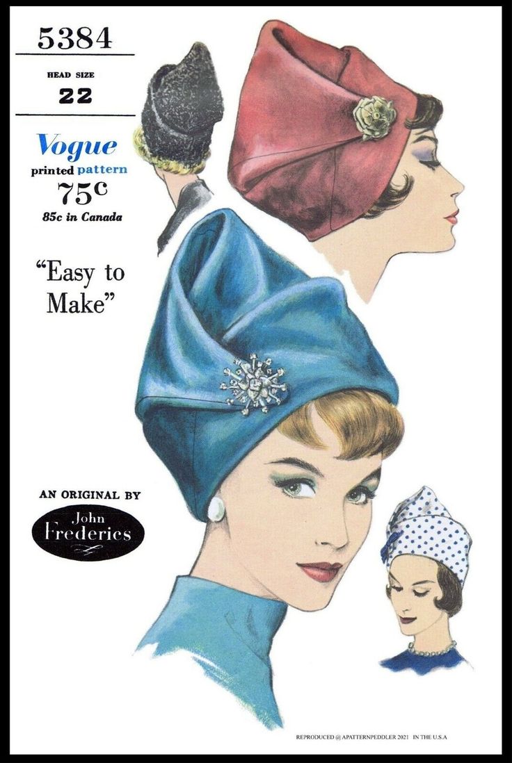 Topi Baret, Patron Vintage, Mode Retro, Fabric Sewing Patterns, Hat Patterns To Sew, Vogue Sewing Patterns, Millinery Hats, Retro Mode, Love Hat