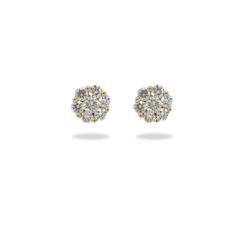 Fall in love with these exquisite Flower 14K Yellow Gold Diamond Stud Earrings. Set in 14K yellow gold and featuring 14 diamonds totaling 0.75 ctw., these earrings will add an elegant sparkle to any look. Be inspired and captivated by their classic yet dazzling design! The perfect gift. Jewelry Style : Earrings Jewelry Style : Diamond Stud Metal Type : 14K Yellow Diamond Shape : Round Brilliant Cut Diamond Weight : 0.75 ctw Diamond Quantity : 14 round white diamonds Diamond Color : I-J Diamond Clarity : SI1-SI2 Yellow Gold Cluster Earrings With Diamond Accents, Fine Jewelry Yellow Gold Flower Earrings With Diamond Accents, Formal Yellow Gold Flower Earrings With Diamond Accents, Anniversary Yellow Gold Cluster Earrings With Pave Setting, Anniversary Yellow Gold Flower Earrings With Diamond Accents, Yellow Gold Diamond Flower Shape Earrings, Yellow Gold Cluster Diamond Earrings Fine Jewelry, Yellow Gold Cluster Diamond Earrings, Yellow Gold Cluster Diamond Earrings With Brilliant Cut