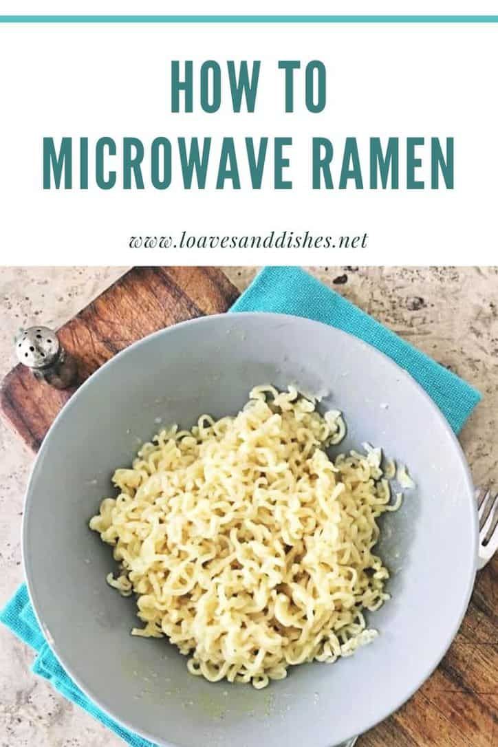 a bowl of macaroni and cheese on top of a wooden cutting board with the words how to microwave ramen