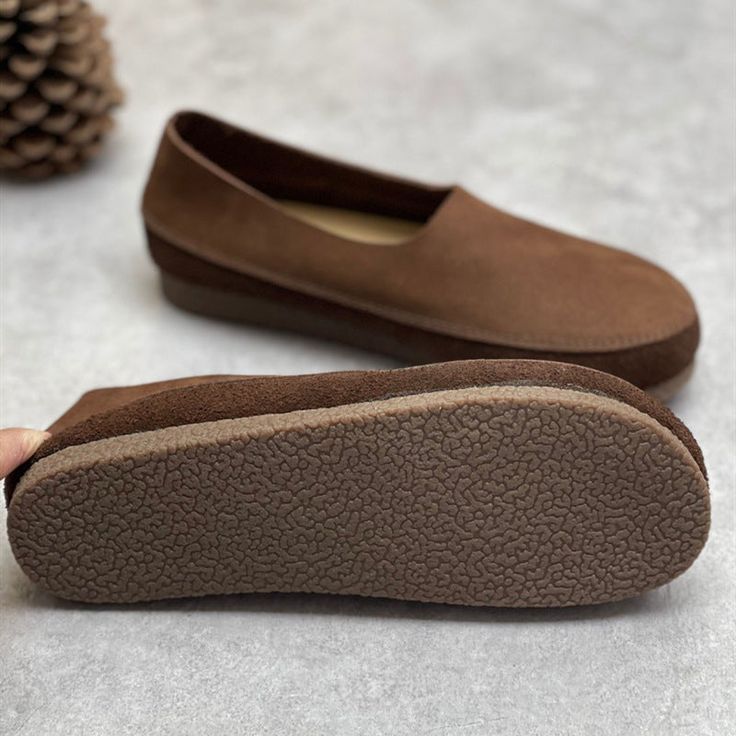 These loafers are designed in a timeless, minimal silhouette, so you'll be sure to wear them often. Made from soft leather, soft bottom that ensure all-day comfort. Wear yours with tailoring and denim alike. Color: Coffee/GreyMaterial: Top Layer CowhideLining: NoInsole: Genuine leatherSole: RubberHeels: 2 cm/0.79"Fit: Medium to Wide, Runs Normal.Origin: Made in China Production Time: About 3-5 days (Any exceptional case will email you, Please pay attention to your email left) Shipping Time: Free Brown Slip-ons With Rubber Sole And Flat Bottom, Brown Slip-on Loafers, Comfortable Brown Flats With Rubber Sole, Brown Flat Slip-ons With Textured Sole, Brown Flat Loafers With Leather Footbed, Brown Slip-ons With Textured Sole And Round Toe, Brown Slip-ons With Textured Sole And Flat Heel, Brown Flat Platform Loafers With Rubber Sole, Everyday Suede Slip-ons With Textured Sole