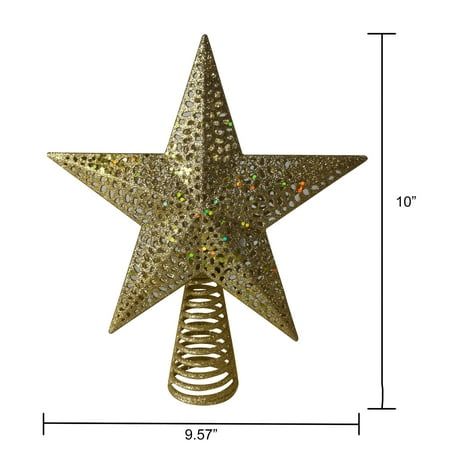 a gold metal star with spirals on it's side and measurements for the height