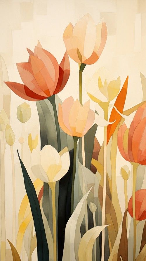 an abstract painting of flowers and grass