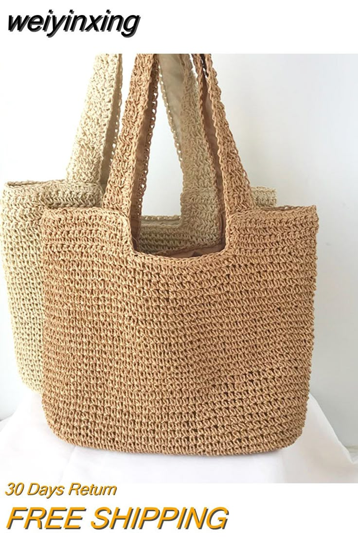 a large straw bag sitting on top of a white table