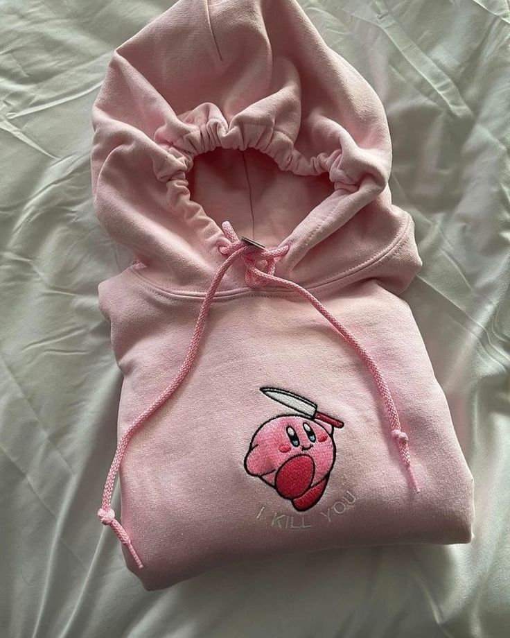 Stitch Sweater Disney, Kirby Clothes, Kirby Sweatshirt, Kirby Sweater, Kirby Hoodie, Hoodies Pink, Ship Logo, Color Sweater, Embroidered Hoodie