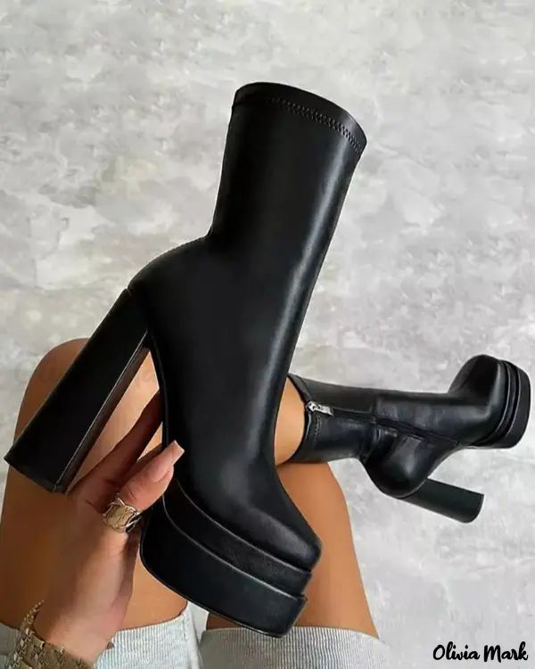 Color: black, Size: US8.5 High Heel Ankle Boots, Chunky Heel Ankle Boots, Mid Boots, Womens Chunky Heels, Chunky High Heels, Super High Heels, Heel Ankle Boots, Zipper Boots, High Heel Boots Ankle