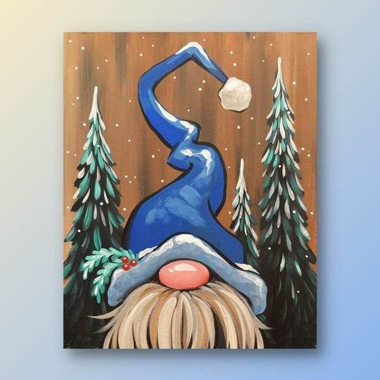 a painting of a gnome is hanging on the wall