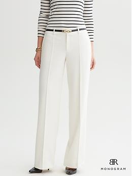 BR Monogram white wide-leg pant | Banana Republic White Tailored Pants For Semi-formal Occasions, White Semi-formal Bottoms With Welt Pockets, Modern White Formal Pants, White Business Casual Bottoms With Belt Loops, Classic White Pants With Belt Loops, White Bottoms With Belt Loops For Business Casual, White Tailored Semi-formal Pants, Semi-formal Tailored White Pants, White Semi-formal Straight Pants