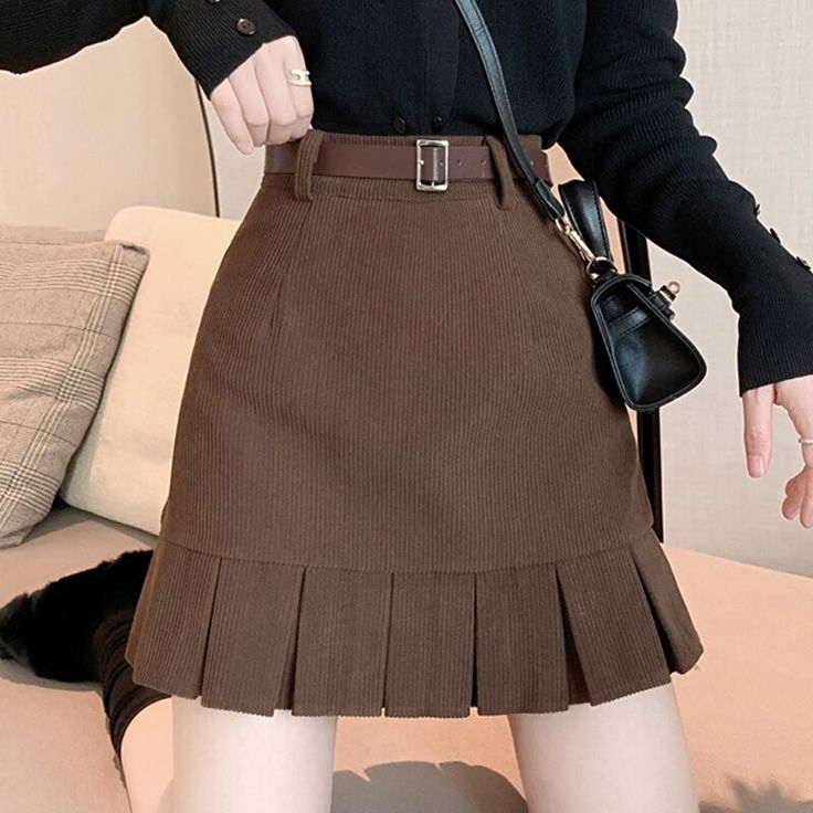 Simple Black Corduroy Skirts Women High Waist A Line Mini Skirt Street Wear Casual Ruffles Mujer Skirts Summer Fashion New Corduroy Skirts, Skirts Summer, Ootd Inspo, Skirts Women, A Line Mini Skirt, Corduroy Skirt, Line Patterns, Above Knee, Dress Length