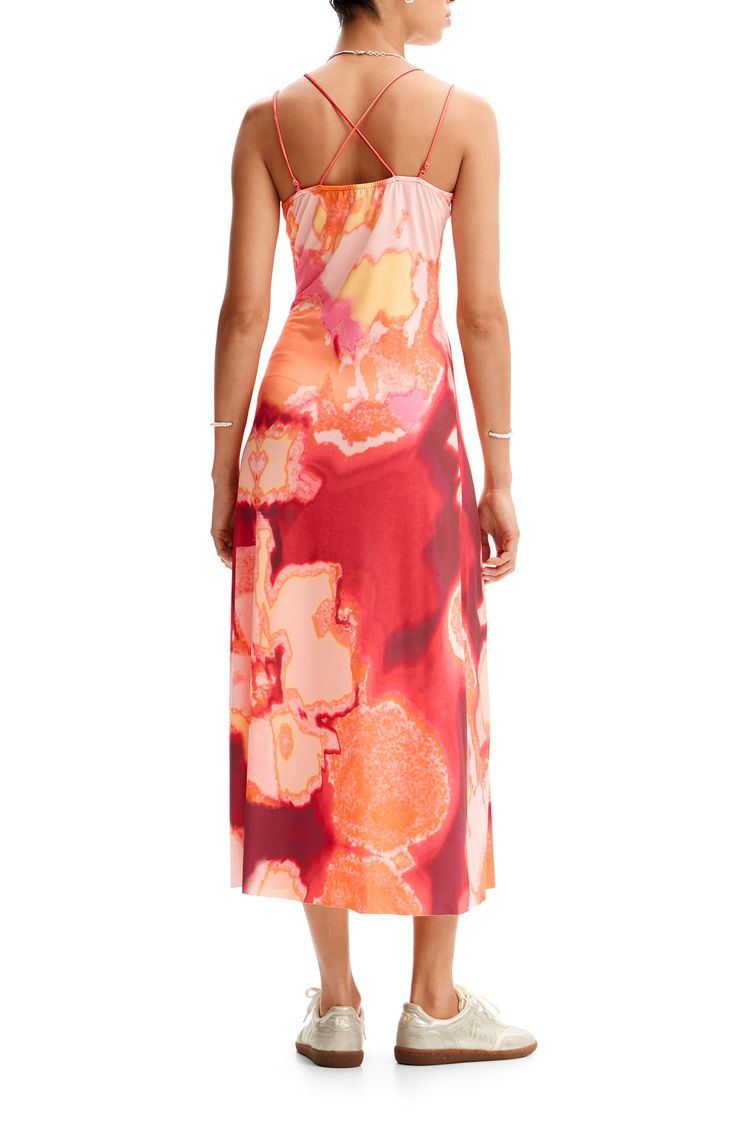 An abstract pattern with washed-out blooms brightens your day every time you choose this flowy slipdress with strappy details. Slips on over head Deep V-neck Adjustable straps 94% polyester, 6% elastane Machine wash, line dry Imported Orange Fits, Midi Slip Dress, Out Of Focus, Perfume Gift Sets, Orange Pattern, Beauty Services, Fragrance Design, Mode Online, Styling Tools