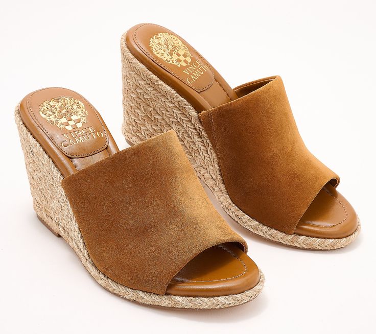 Makes a fashion statement any day of the week in these wedge espadrilles. Wear them with a printed blouse and a pair of cropped jeans for the ultimate summer OOTD. From Vince Camuto. Trendy Spring Espadrilles For Day Out, Trendy Spring Espadrilles, Casual Espadrilles For Spring Day Out, Casual Spring Espadrilles For Day Out, Spring Espadrilles With Woven Sole For Summer Outings, Trendy Espadrille Wedge Sandals For Spring, Trendy Slip-on Espadrilles For Summer, Trendy Espadrille Wedge Sandals, Casual Espadrilles With Removable Insole For Summer Outings