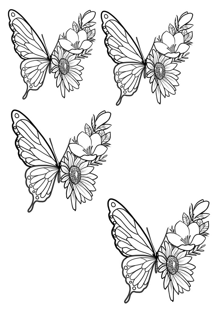 three butterflies with flowers on their wings