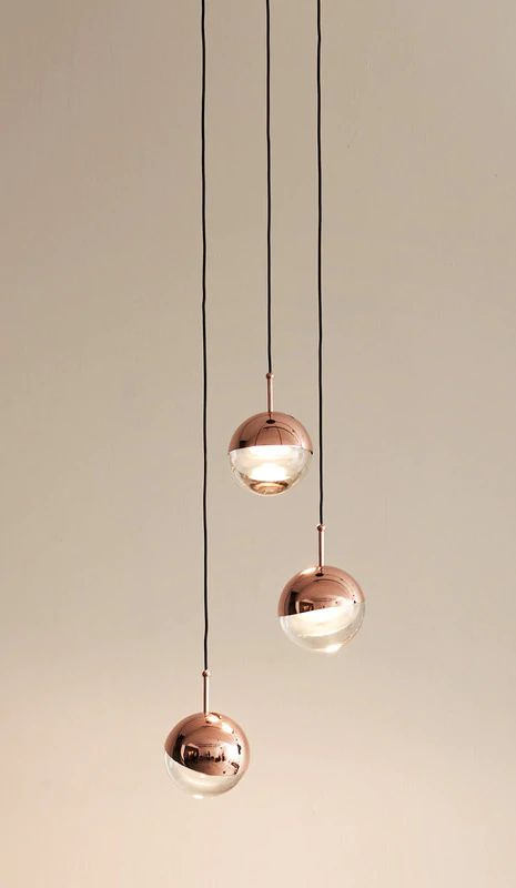 three lights hanging from the ceiling in a room