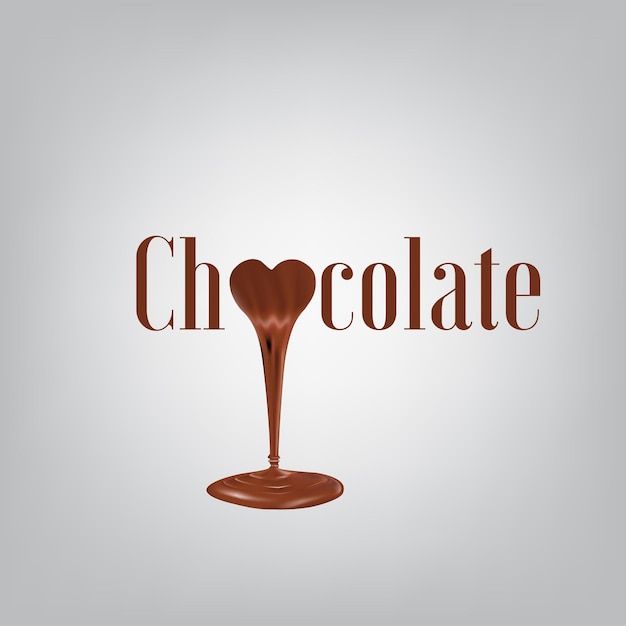 the word chocolate is shaped like a heart and has melted chocolate on it's surface