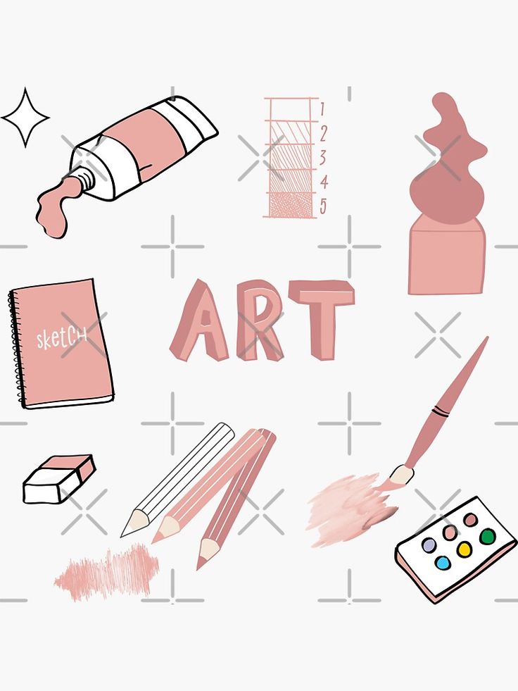 the word art is surrounded by various arts and crafts related to make it look like an artist's work