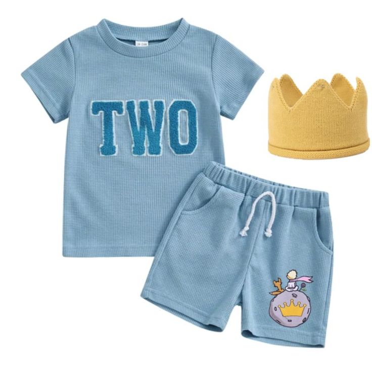 -Hat Not Included, I Have A Separate Listing. -We Have Small Amount Of Clothes, So Hurry Up To Buy Them For Your Baby Or For Gift! -Smoke Free And Pet Free. |Sizing| Size 3t Length 23" Size 2t Length 19.5" Size 18-24 Months Length 18.5" Size 12-18 Months Length 17.5" Size 9-12 Months Length 16.5" Size 6-9 Months Length 15.5" Size 3-6 Months Length 14.5" Blue Cotton Set For Birthday, Playful Light Blue Cotton Sets, Cute Blue Cotton Set, Blue Short Sleeve Sets With Letter Print, Cute Blue Sets For Birthday, Blue Letter Print Summer Sets, Blue Summer Sets With Letter Print, Playful Blue Sets With Letter Print, Summer Blue Sets With Letter Print