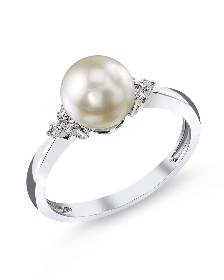 Akoya Pearl & Diamond Grace Ring Formal White Pearl Ring, Classic White Pearl Ring With Pearl Charm, Classic White Pearl Ring With Charm, Classic White Gold Pearl Ring With Pearl Drop, Classic White Pearl Ring With Diamond Accents, Classic White Gold Pearl Drop Ring, Pearl White Diamond Pearl Ring With Drop Detail, White Diamond Pearl Drop Ring, White Pearl Diamond Ring With Pearl Drop