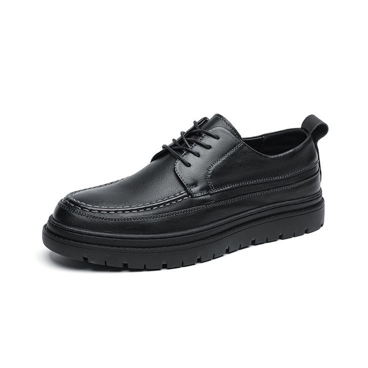 Men Retro Solid Cowhide Thick Soled Casual Shoes-RAIIFY Black Leather Closed Toe Shoes With Contrast Sole, Black Lace-up Leather Shoes With Vibram Sole, Black Dress Shoes With Round Toe And Rubber Sole, Business Lace-up Shoes With Textured Sole And Round Toe, Black Oxfords With Textured Sole And Round Toe, Black Loafers With Round Toe For Derby, Black Dress Shoes With Textured Sole And Round Toe, Black Low-top Lace-up Shoes With Vibram Sole, Black Lace-up Loafers With Rubber Sole