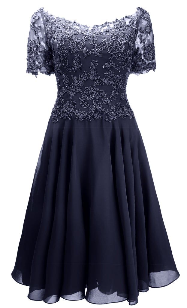 MACloth Women Short Sleeves Formal Gown V Neck Lace Midi Mother of Bri Gala Mother Of The Bride Dress With Short Sleeves, Elegant Mother Of The Bride Dress With Illusion Neckline, Chiffon Evening Dress With Short Sleeves For Wedding, Chiffon Evening Dress With Short Sleeves, Short Sleeve Evening Dress With Illusion Neckline For Prom, Mother Of The Bride Evening Dress With Short Sleeves, Elegant Short Sleeve Chiffon Mother Of The Bride Dress, Short Sleeve Chiffon Evening Dress, Formal Short Sleeve Chiffon Mother Of The Bride Dress