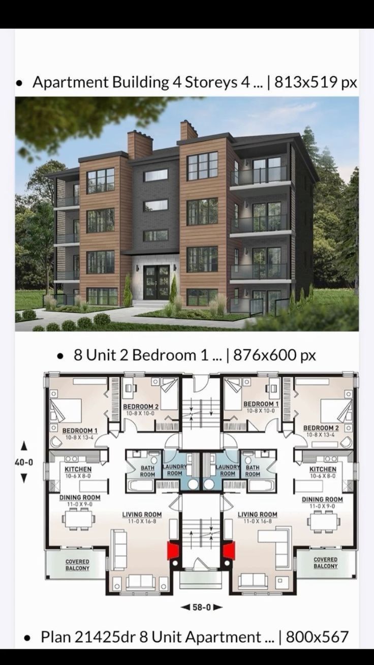 two story apartment building plans with floor plans for apartments in the middle and second floors