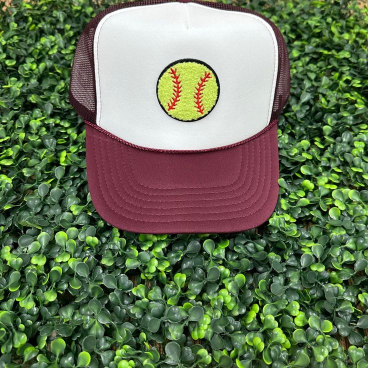 Softball Patch Hats are the perfect accessory for any softball lover! Chenille Softball Patch on a foam Trucker cap adjustable snaps. 100% Polyester mesh back Mesh Snapback Visor Hat For Baseball Season, Mesh Visor Snapback Hat For Baseball Season, White Mesh Baseball Hats For Baseball Season, White Mesh Hat For Baseball Season, Casual Mesh Snapback Hat For Baseball Season, Casual Mesh Snapback Hat For Sports Events, Sporty Mesh Snapback Hat For Baseball Season, Casual Mesh Hats For Sports Events, White Baseball Cap With Mesh Back