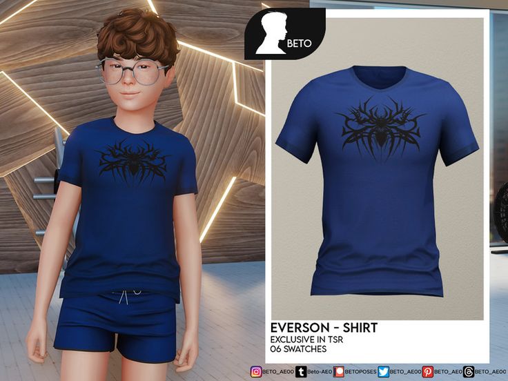 an image of a boy wearing a t - shirt with spider webs on it