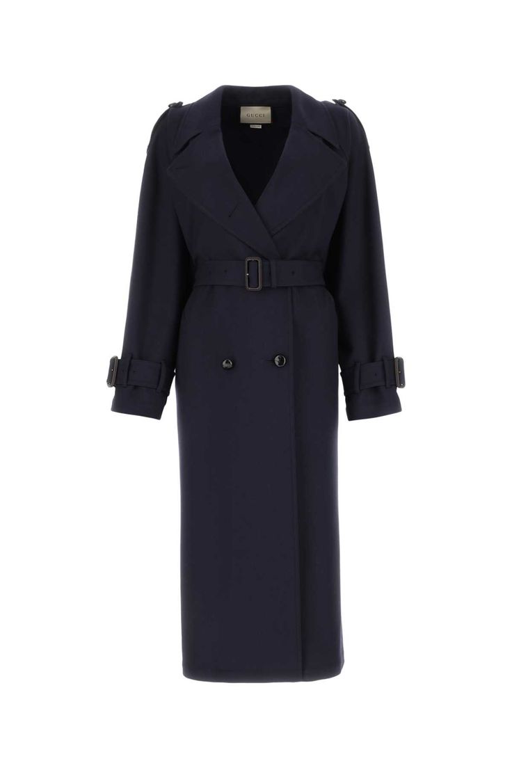 100% Wool Gucci Trench Coat, Gucci Coat, Blue Trench Coat, Gucci Outfits, Wool Trench Coat, Double Breasted Trench Coat, Belted Trench Coat, Coat Women, Gucci Belt