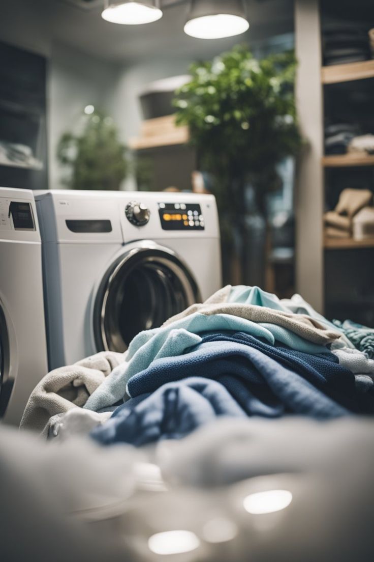 a washer and dryer sitting next to each other in a room