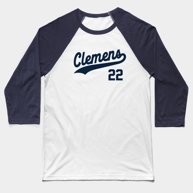 a white and blue baseball shirt with the name clemens 22 on it's chest