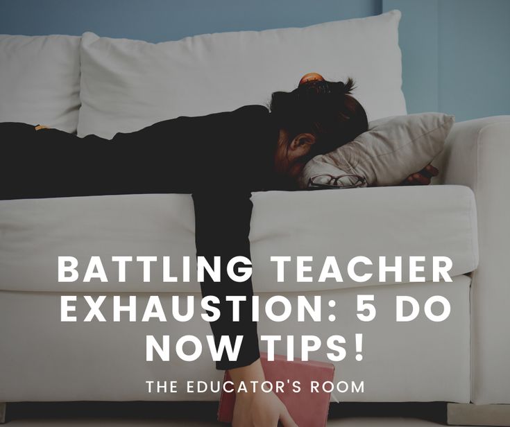 a woman laying on top of a white couch next to a red bag with the words batting teacher exhaustion 5 do now tips