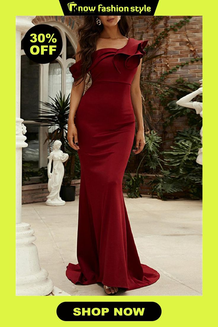 knowfashionstyle Burgundy Sleeveless Ruffled One Shoulder Mermaid Hem Wrap Evening Party Formal Maxi Wedding Guest Dresses Sleeveless Fitted Mermaid Bridesmaid Dress, Sleeveless Party Gown With Sweep Train, Sleeveless Satin Gown For Party Season, Sleeveless Ruffled Gown For Banquet, Sleeveless Bridesmaid Dress With Ruffles For Prom, Sleeveless Satin Mermaid Bridesmaid Dress, Sleeveless Mermaid Dress For Banquet And Party Season, Sleeveless Satin Mermaid Dress For Bridesmaids, Sleeveless Mermaid Evening Dress For Party Season