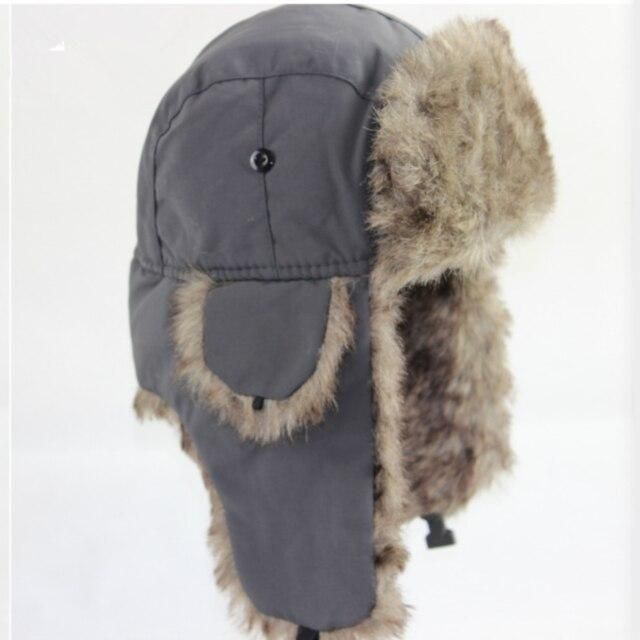 Thick Warm Trapper Fur Bomber Hat with Earflaps-Hats-Innovato Design-Gray-Innovato Design Warm Brimmed Beanie For Outdoor, Windproof Brimmed Hats For Fall, Windproof Cap For Fall, Casual Windproof Winter Hat, Windproof Hat For Fall, Windproof Hats With Ear Flaps For Fall, Warm Hats With Ear Flaps For Cold Weather, Winter Hats For Cold Weather, Warm Winter Hats With Ear Flaps