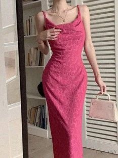 Lasaky - Elegant Bust-Enhancing Strappy Maxi Dress Pink Bodycon Dress Outfit, Bodycon Dress Outfit Casual, Bodycon Dress Outfit, Dress Outfit Casual, Pink Bodycon Dress, Baggy Dresses, Pink Bodycon, Strappy Maxi Dress, 2000s Outfits