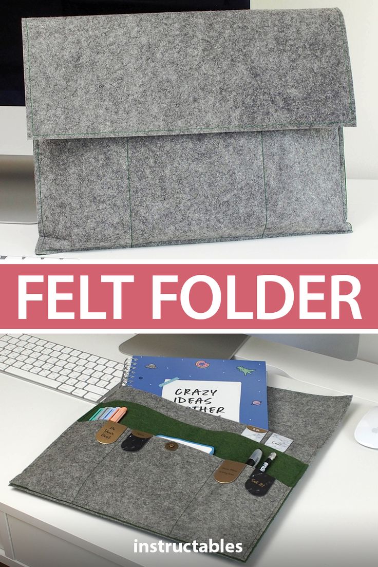 a felt folder sitting on top of a computer desk