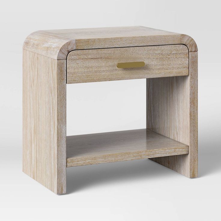 a small wooden table with one drawer open and the other closed on it's side