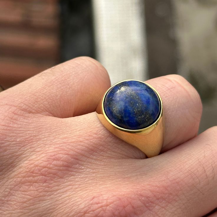 Natural Lapis Ring , Blue Lapis Lazuli Ring , Gold Plated Classic Lapis Ring , Turkish Handmade Lapis Ring , 925k Silver , Gift For Him ★Item Details * Gender : Male / Female * Material : 925K Sterling Silver * Total weight :  13 Grams * Gemstone :  Lapis Lazuli Stone ✔ Ready to Ship in 1-2 Business Days .. ✔ Shipped to the Worldwide 1-5 business days with free shipping... ✔ The product will be sent to you with a handmade wooden box to avoid any damage during shipping... ✔ Visit our store, brows Sapphire 14k Gold Signet Ring Gift, 14k Gold Sapphire Signet Ring As Gift, Classic Lapis Lazuli Ring With Polished Finish, Classic Lapis Lazuli Jewelry Ring, Classic Round Lapis Lazuli Jewelry, Sapphire Signet Promise Ring, Anniversary Yellow Gold Lapis Lazuli Rings, Classic Lapis Lazuli Ring As A Gift, Classic Lapis Lazuli Ring As Gift