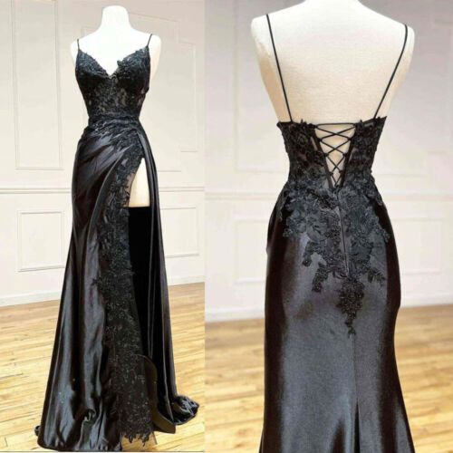 ad eBay - Find many great new & used options and get the best deals for Black Wedding Dresses Spaghetti Straps Sexy Side Split Mermaid Bridal Gowns at the best online prices at eBay! Free shipping for many products! Gothic Bridesmaids Dresses, Homecoming Long Dress, Black Slim Wedding Dress, Formal Vampire Dress, Elegant Revealing Dress, Goth Reception Dress, Goth Black Tie Dress, Slim Black Wedding Dress, Emerald Green And Black Dress