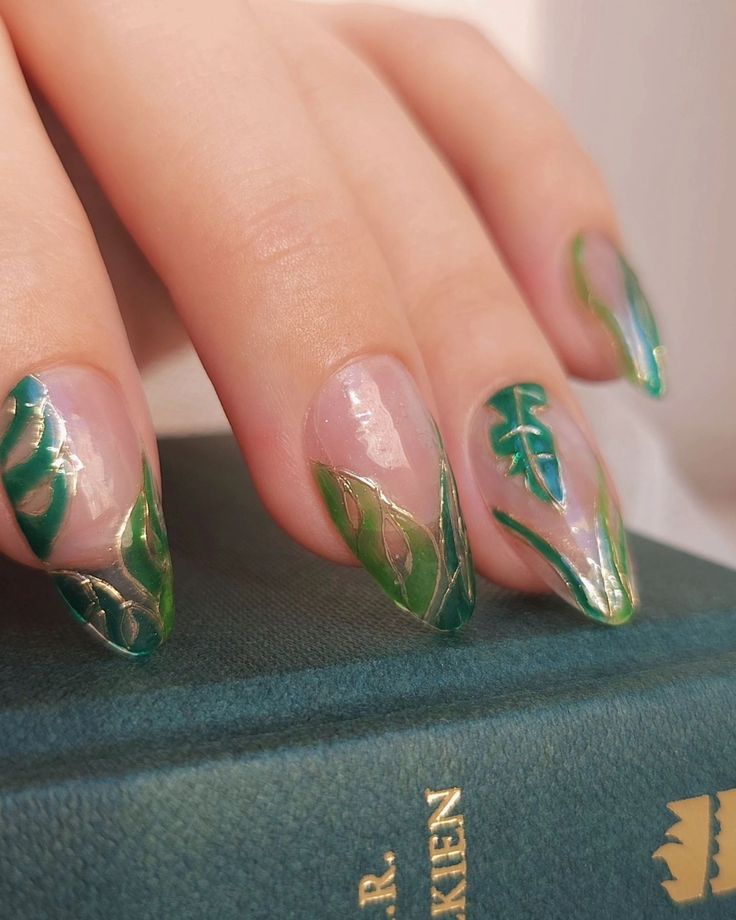 Channelling my inner elf, even though I'm a 100% a hobbit 🧝‍♀️🌱🌿🐛 . . #nailart #tolkien #elvishelegance ##NailDesign #FantasyNails#ArtisticNails #GreenNails #Naillnspiration#NailArtAddict #NailsofInstagram #TolkienNails #ElvenStyle #BookLoverNails #MiddleEarth #NailArtLover #NatureNails #NailArtDesign Elf Nails Designs, Lord Of The Rings Nails, Lotr Nails, Elf Nails, Fantasy Nails, Nails Designs, Green Nails, Tolkien, The Hobbit