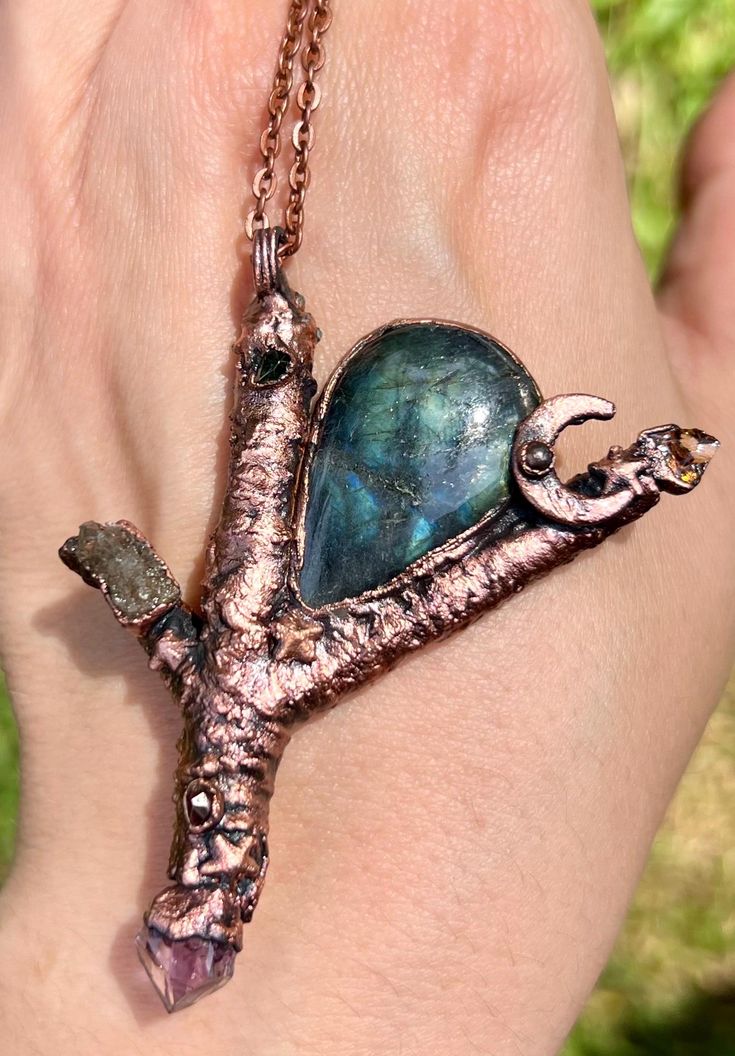 These unique pieces are a testament to the beauty found in the unexpected. Each piece is handcrafted using the art of electroforming, where copper is delicately layered onto foraged twigs from my own backyard, creating a mesmerizing interplay of texture and color.✨ ✨The centerpiece of each design is a captivating Labradorite gemstone. Known for its shimmering iridescent play of colour, Labradorite captures the essence of moonlight and starlight, adding a touch of magic and intrigue to each piece Citrine Necklace, Labradorite Necklace, Inner Voice, Create Diy, Labradorite Necklaces, Citrine Crystal, Psychic Abilities, The Unexpected, Psychic