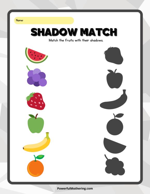 the shadow match game with fruits and vegetables for children to learn how to make it