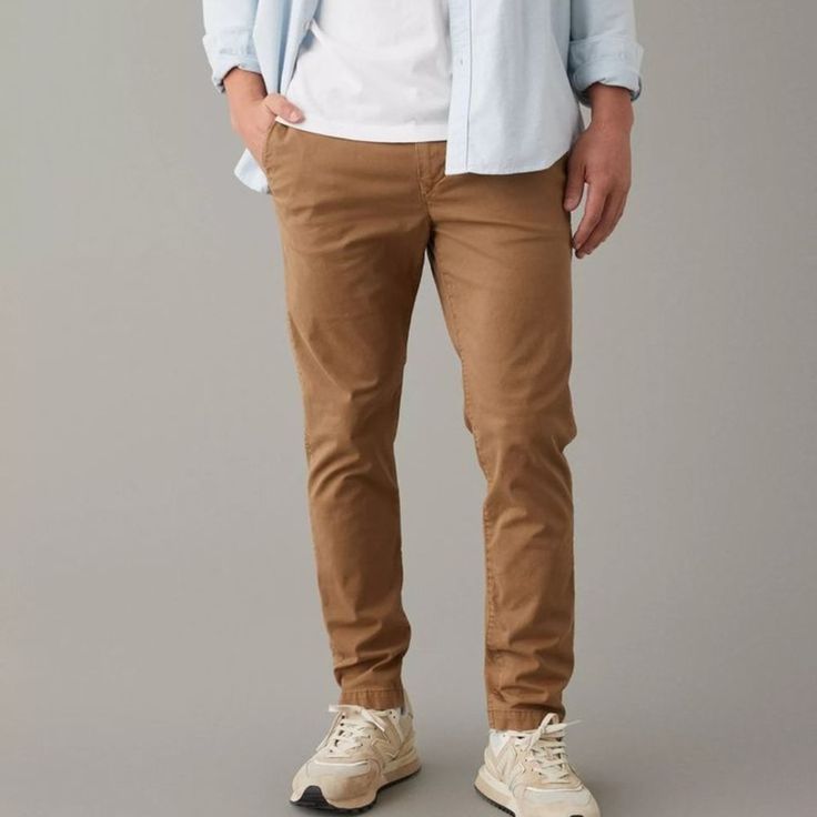 Nwt American Eagle Men's Flex Slim Lived-In Khaki Pant In Toasted Almond - In Brand New Condition With Tags! Size 38 X 30 (Tag Says 38 X 32 But Mislabeled) Your Go-To Khakis, Specially Washed For Broken-In Comfort And A Vintage Look And Feel. Lived-In Bottoms Collection Flex Is Durable And Designed To Give You Just Enough Stretch To Move With No Problem Comfortable And Never Loses Its Shape Soft, Structured Fabric Garment Washed For A Lived-In Look These Khakis Are Real Good: Made In A Factory T Casual Chino Cotton Twill Pants With Belt Loops, Casual Chino Pants With Belt Loops, Casual Brown Cotton Chinos, Casual Brown Tapered Leg Work Pants, Casual Brown Straight Leg Chinos, Fitted Brown Chinos With Pockets, Brown Cotton Chinos For Spring, Spring Brown Cotton Chinos, Brown Tapered Leg Chinos With Pockets