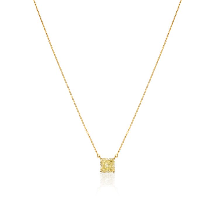 Radiant cut yellow diamond superfine pendant. DETAILS 18ct yellow gold On a split yellow gold trace chain. Weight of diamond 1.02cts Fancy light yellow-VS2 GIA Certificated Luxury Yellow Gold Necklace Gift, Luxury Sparkling Yellow Gold Necklace, Yellow Cable Chain Necklace For Gift, Yellow Cable Chain Necklace As Gift, Gift Yellow Cable Chain Necklace, Yellow Diamond-cut Necklace In Fine Jewelry Style, Gold Necklace With Brilliant Cut Square Pendant, Gold Necklace With Square Brilliant Cut Pendant, 14k Gold Yellow Fine Jewelry Necklace